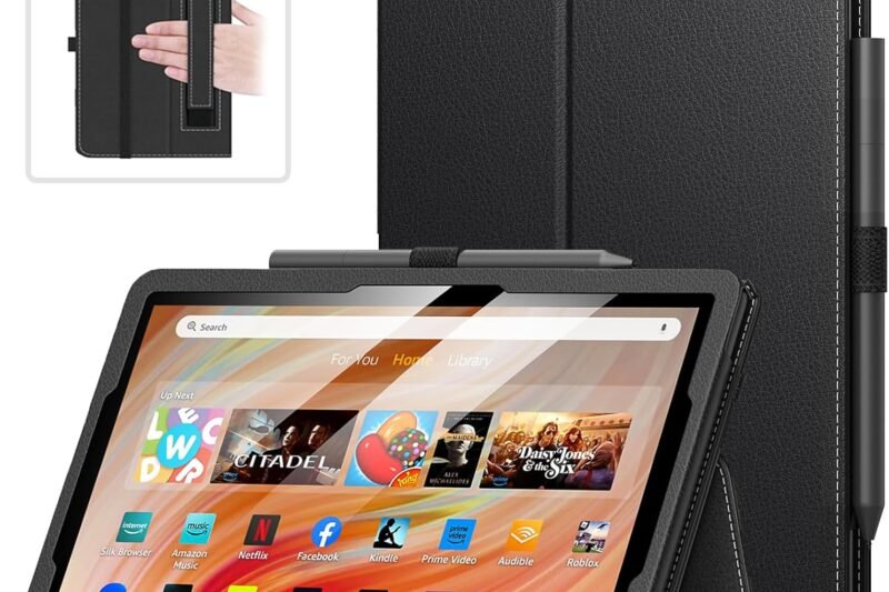 MoKo Case Fits All-New Amazon Kindle Fire HD 10 & 10 Plus Tablet (13th/11th Generation, 2023/2021 Release) 10.1″ – Slim Folding Stand Cover with Auto Wake/Sleep, Black